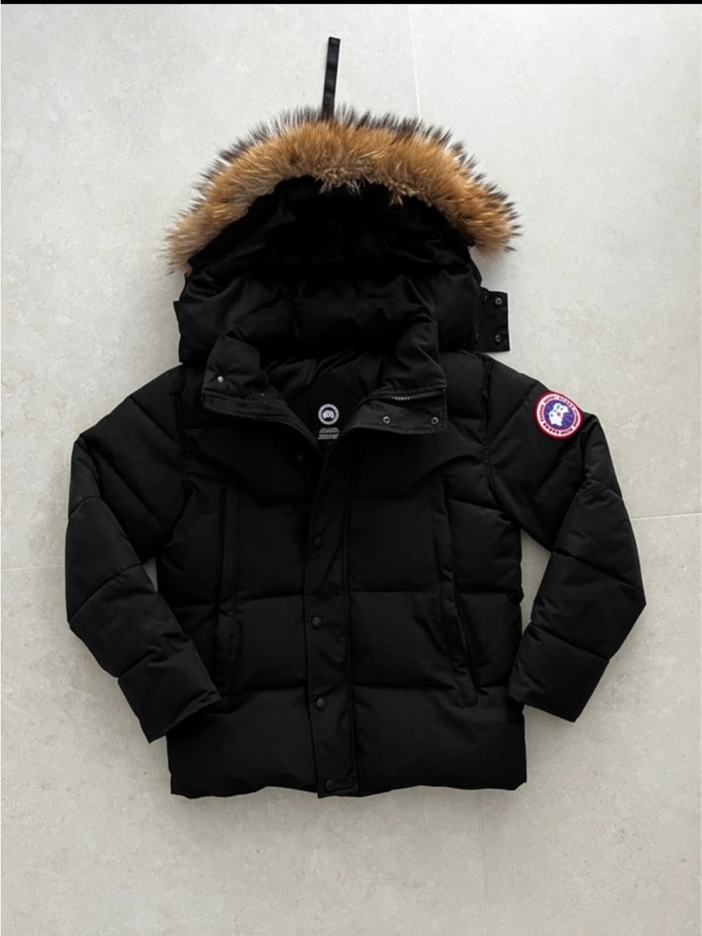 Canada Goose Black Men's Puffer Jacket with Brown Faux-Fur Trim Hood